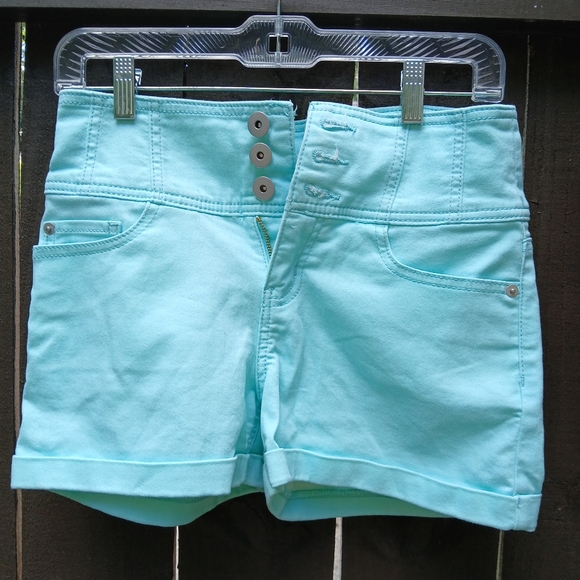 No Bo Size Juniors 7 High Rise Light blue stretch shorts EUC - Picture 1 of 6